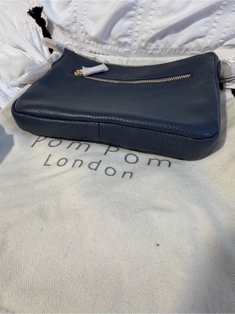 NWT Pom Pom London Slate Pebbled Leather City Slim Crossbody Bag - Picture 2 of 6
